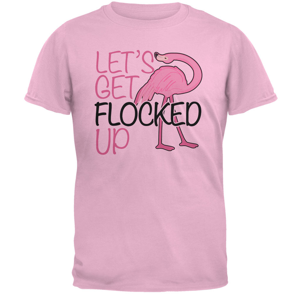 Flamingo Let's get Flocked Up Funny Pun Mens T Shirt Men's T-Shirts Old Glory 2XL Pink