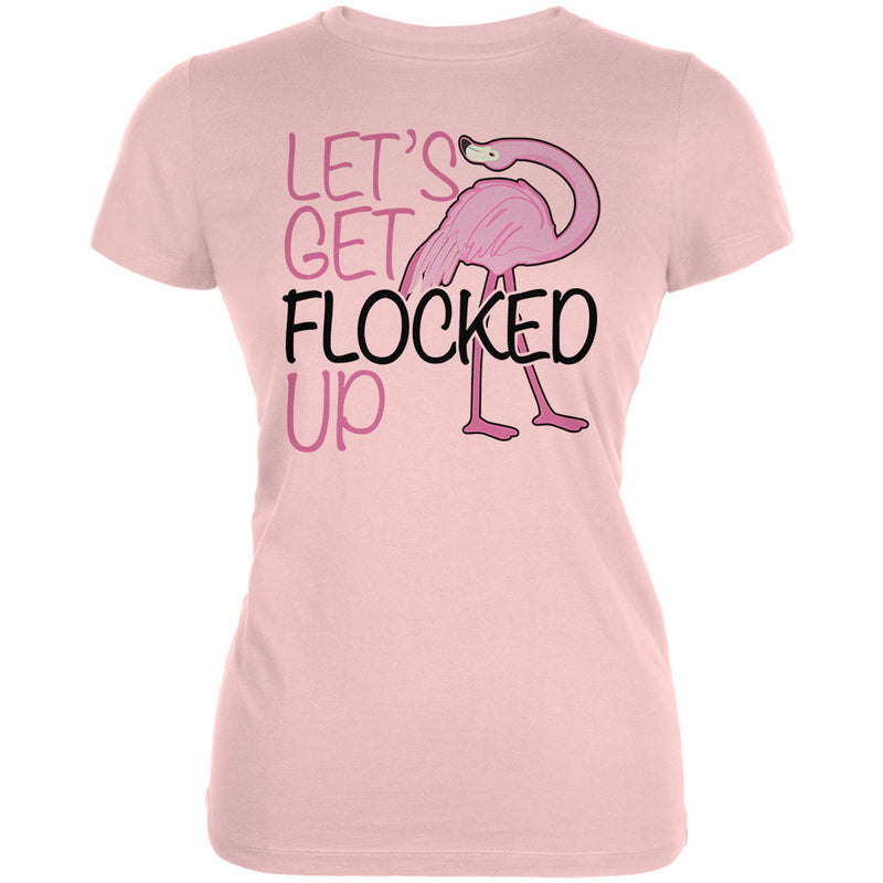 Flamingo Let's get Flocked Up Funny Pun Juniors Soft T Shirt Juniors T-Shirts Old Glory 2XL Pink