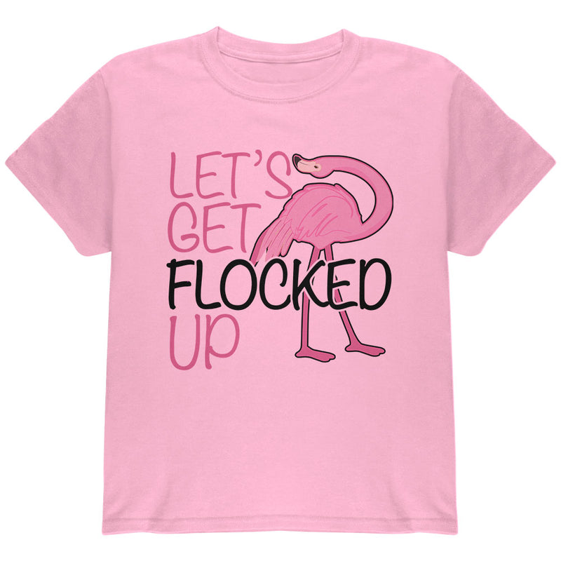 Flamingo Let's get Flocked Up Funny Pun Youth T Shirt Youth T-Shirts Old Glory YLG Pink