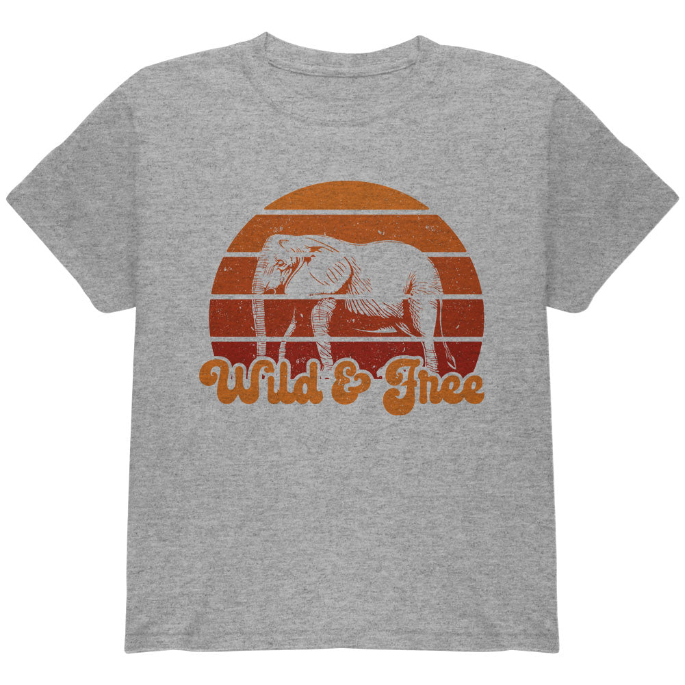 Elephant Wild And Free Retro Sun Youth T Shirt Youth T-Shirts Old Glory YLG Grey