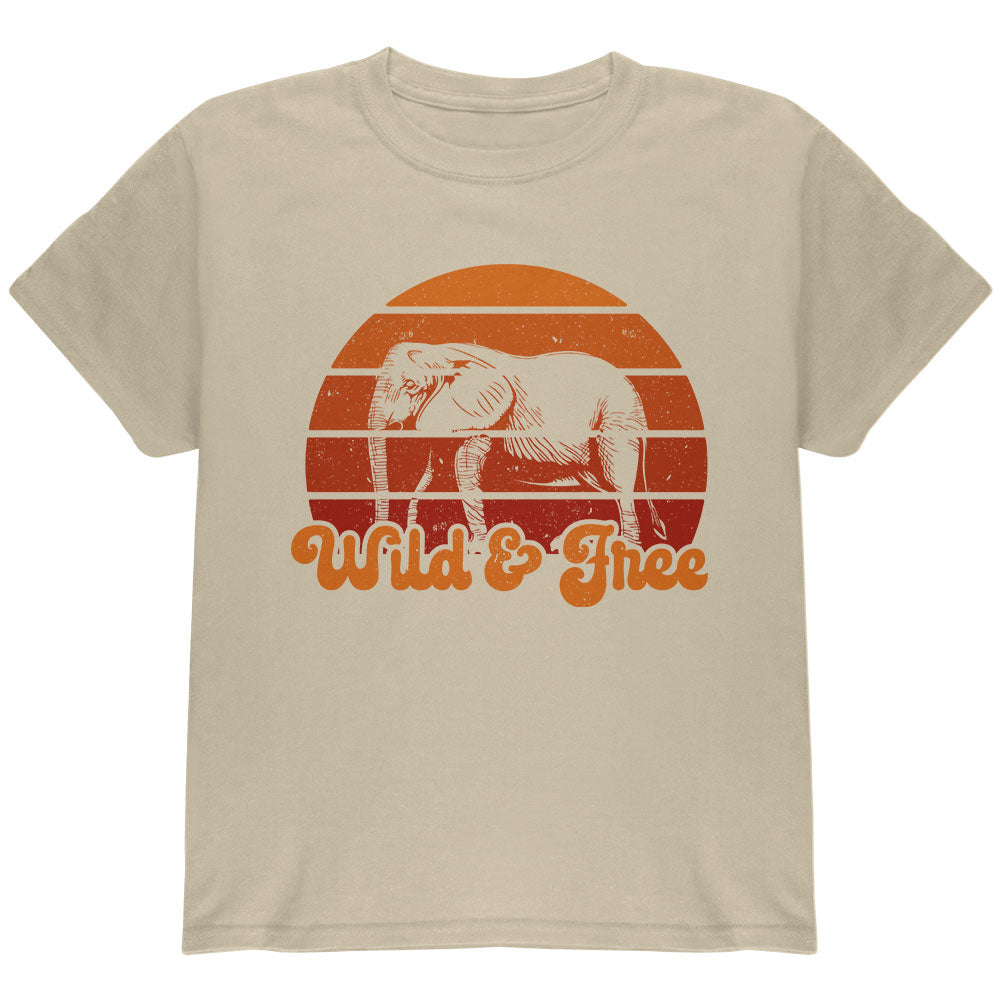 Elephant Wild And Free Retro Sun Youth T Shirt Youth T-Shirts Old Glory YLG Brown
