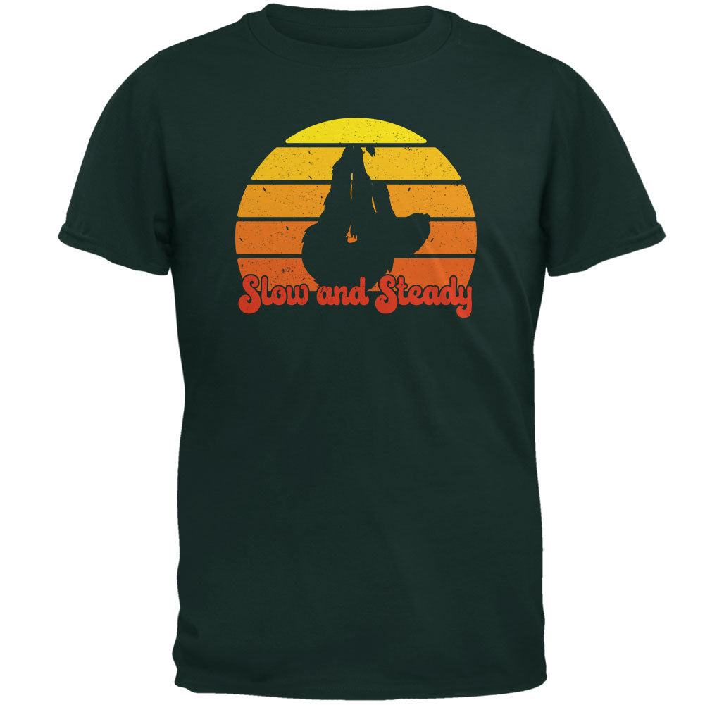 Sloth Slow and Steady Retro Sunset Mens T Shirt Men's T-Shirts Old Glory 2XL Green