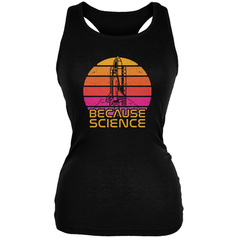 Because Science Space Rocket Retro Sunrise Sun 80s Juniors Soft Tank Top Juniors Tank Tops Old Glory 2XL Black