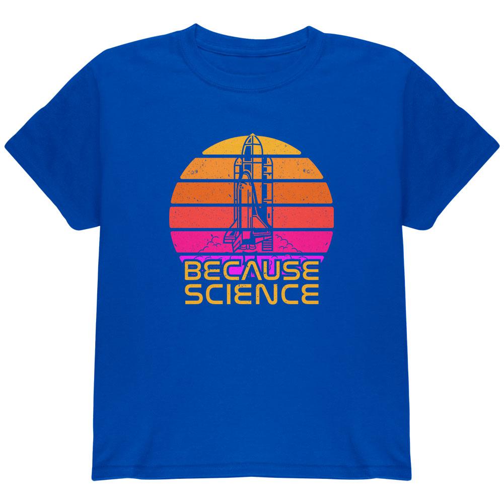 Because Science Space Rocket Retro Sunrise Sun 80s Youth T Shirt Youth T-Shirts Old Glory LG Blue