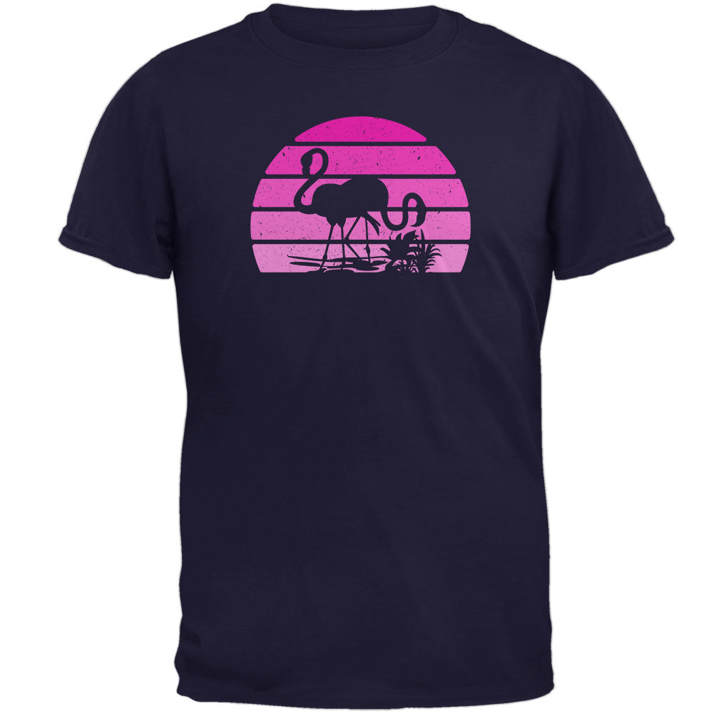 Florida Flamingo Retro Sunset Mens T Shirt Men's T-Shirts Old Glory 2XL Navy