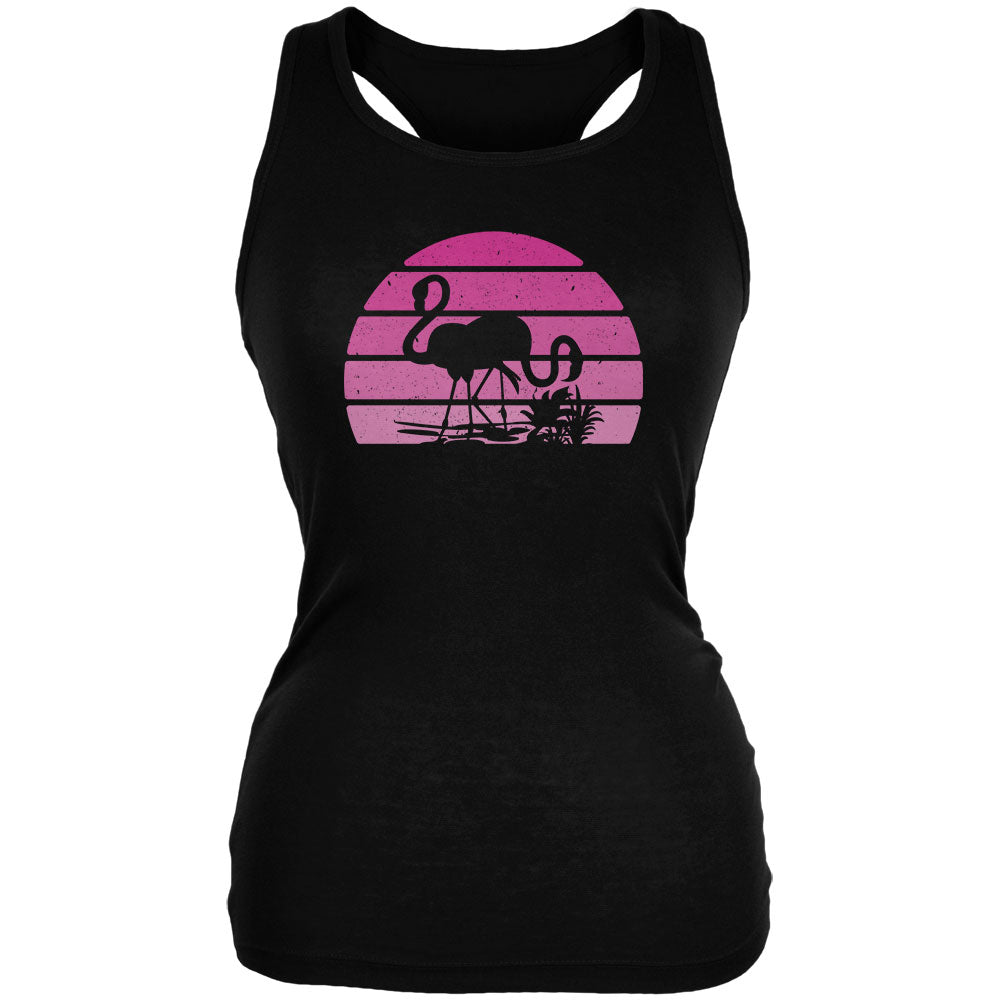 Florida Flamingo Retro Sunset Juniors Soft Tank Top Juniors Tank Tops Old Glory 2XL Black