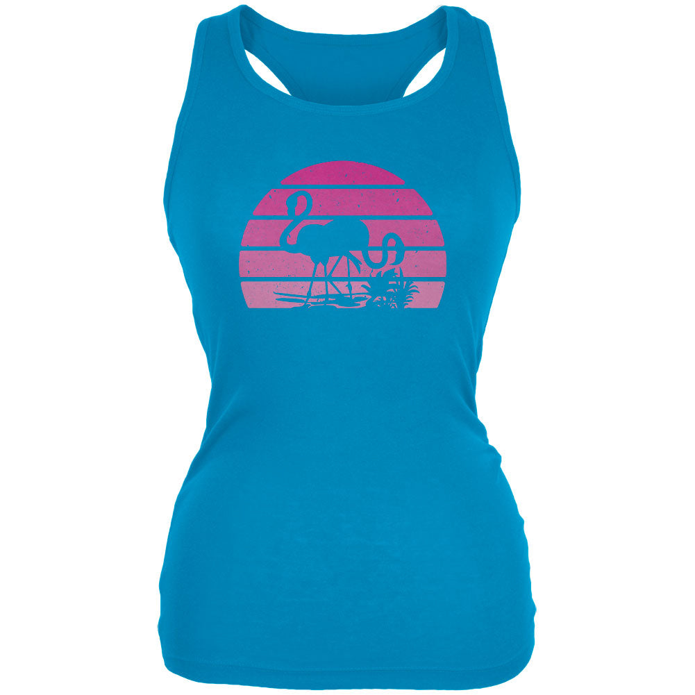 Florida Flamingo Retro Sunset Juniors Soft Tank Top Juniors Tank Tops Old Glory 2XL Blue