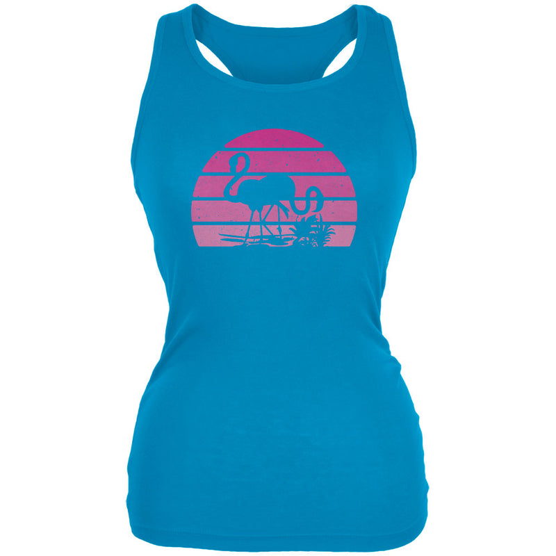 Florida Flamingo Retro Sunset Juniors Soft Tank Top Juniors Tank Tops Old Glory 2XL Blue