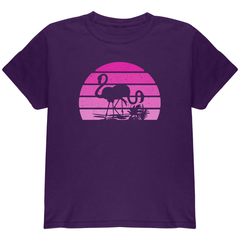 Florida Flamingo Retro Sunset Youth T Shirt Youth T-Shirts Old Glory YLG Purple