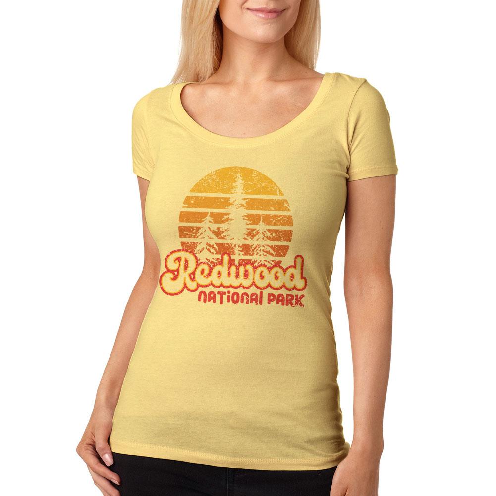 National Park Retro 70s Sunset Redwood Womens Soft Scoop T Shirt Women's T-Shirts Old Glory 2XL Yellow