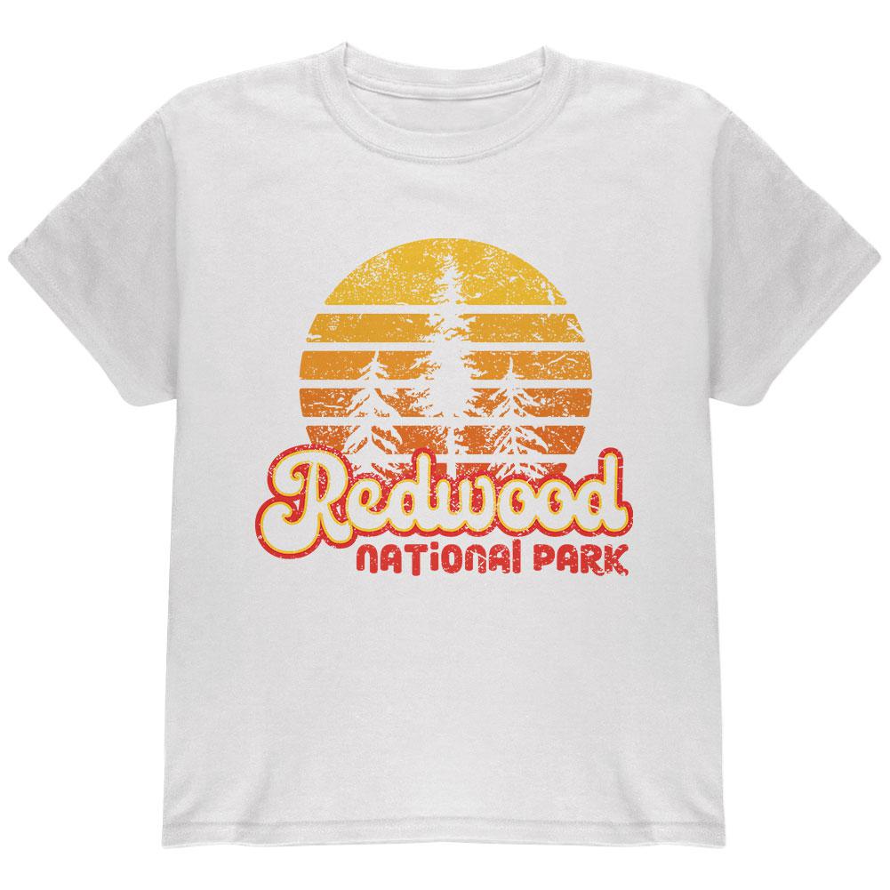 National Park Retro 70s Sunset Redwood Youth T Shirt Youth T-Shirts Old Glory LG White