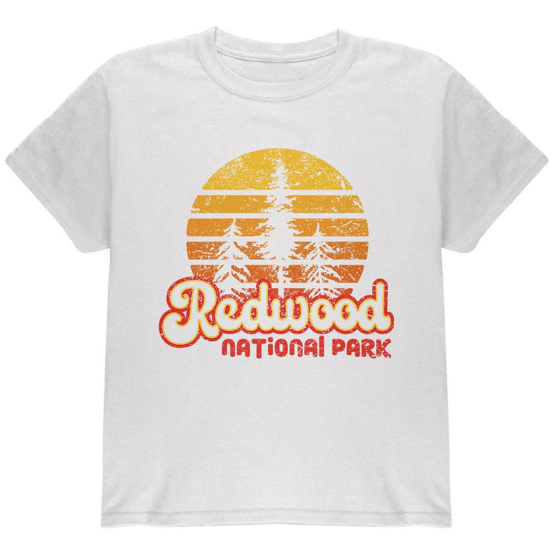 National Park Retro 70s Sunset Redwood Youth T Shirt Youth T-Shirts Old Glory LG White
