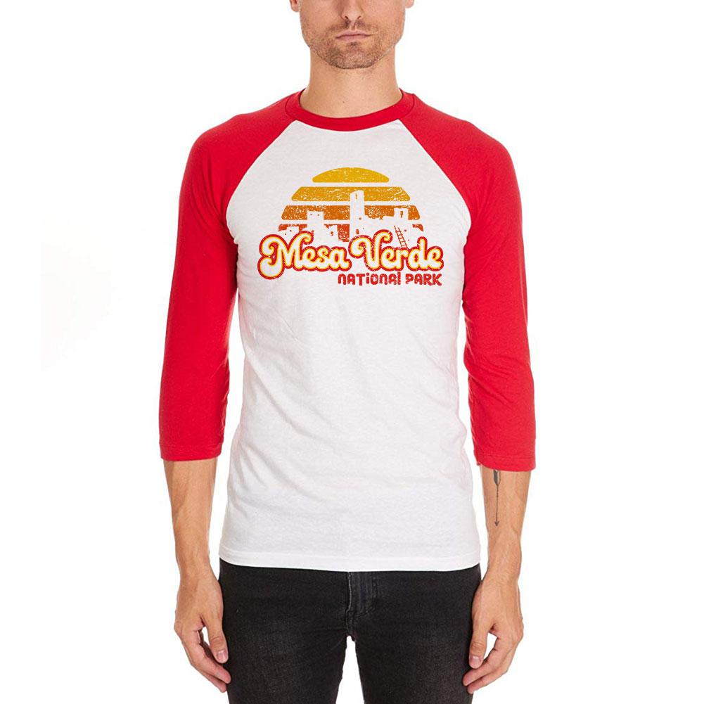 National Park Retro 70s Sunset Mesa Verde Mens Soft Raglan T Shirt Men's T-Shirts Old Glory 2XL White
