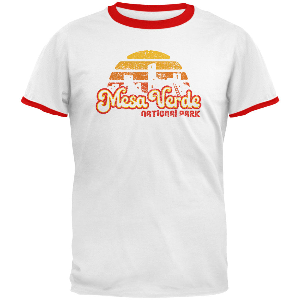 National Park Retro 70s Sunset Mesa Verde Mens Ringer T Shirt Men's T-Shirts Old Glory LG White-Red