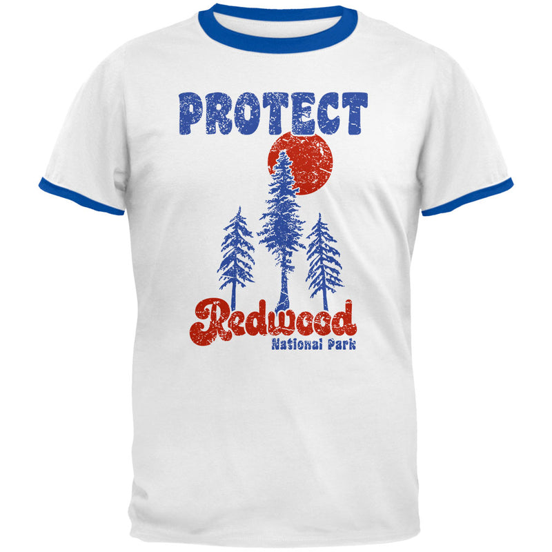National Park Retro 70s Landscape Protect Redwood Mens Ringer T Shirt Men's T-Shirts Old Glory 2XL White-Royal