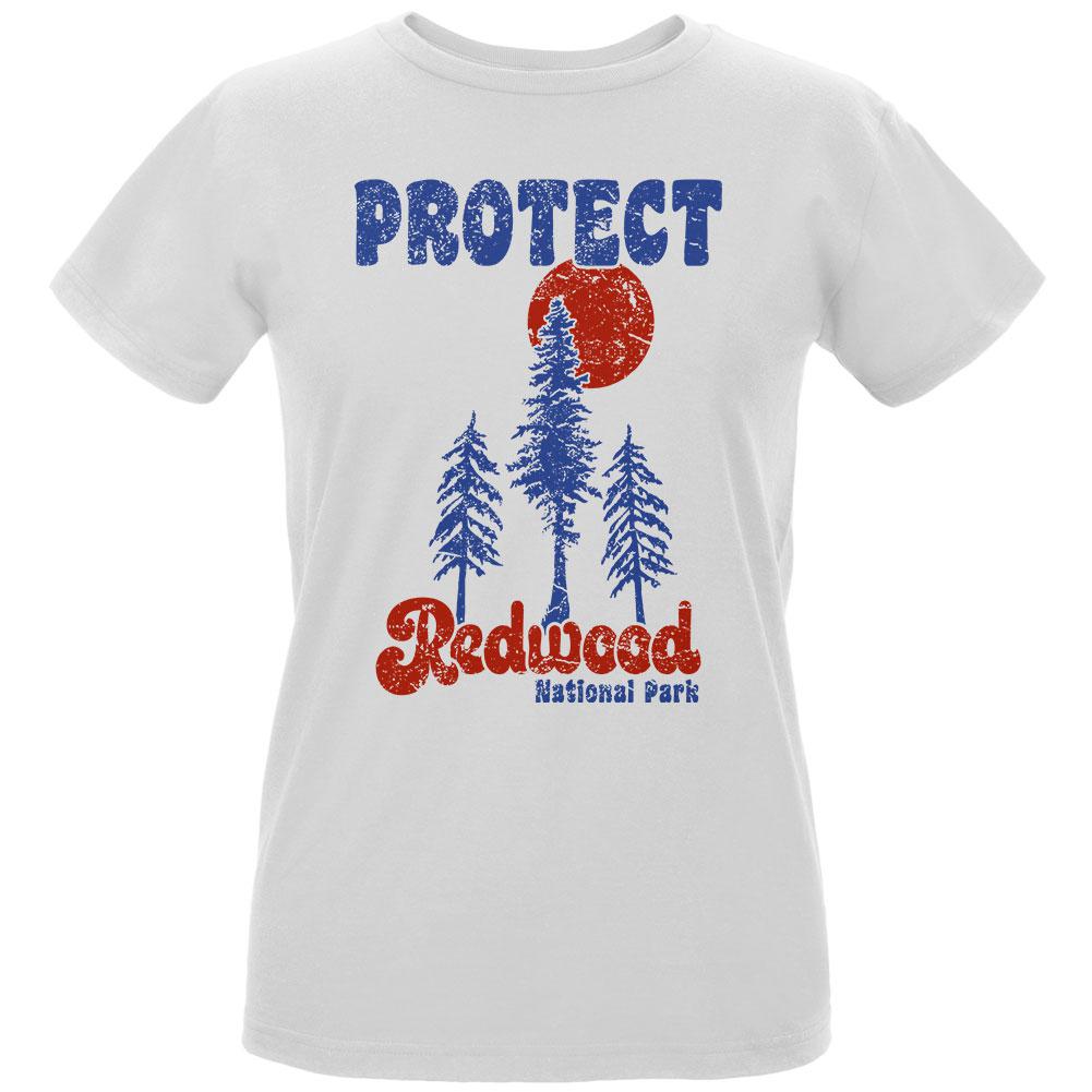 National Park Retro 70s Landscape Protect Redwood Womens Organic T Shirt Women's T-Shirts Old Glory LG White
