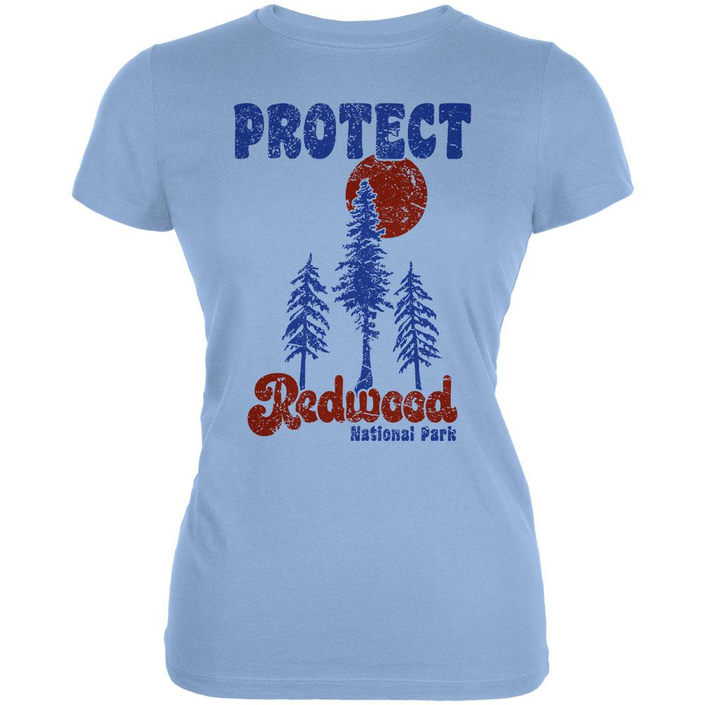 National Park Retro 70s Landscape Protect Redwood Juniors Soft T Shirt Juniors T-Shirts Old Glory LG Blue