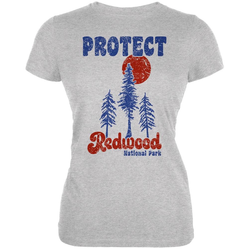 National Park Retro 70s Landscape Protect Redwood Juniors Soft T Shirt Juniors T-Shirts Old Glory 2XL Grey