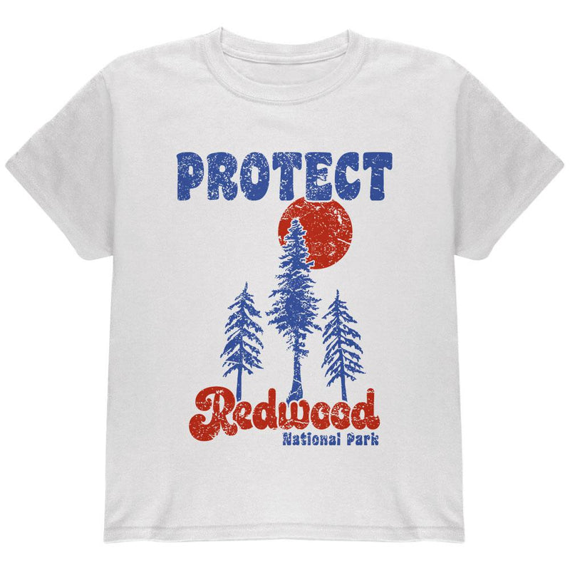 National Park Retro 70s Landscape Protect Redwood Youth T Shirt Youth T-Shirts Old Glory LG White