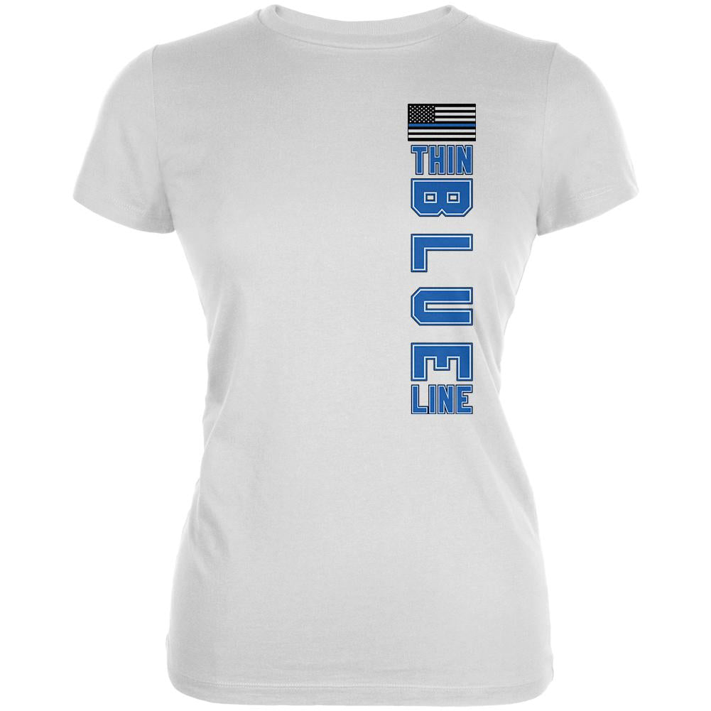 Blue Lives Matter Thin Blue Line American Flag Juniors Soft T Shirt Juniors T-Shirts Old Glory XS White