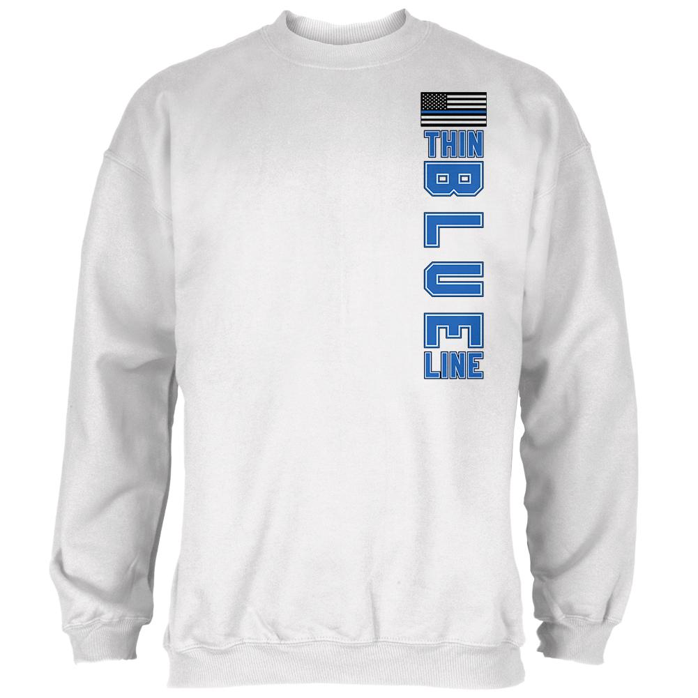 Blue Lives Matter Thin Blue Line American Flag Mens Sweatshirt Men's Sweatshirts Old Glory MD White