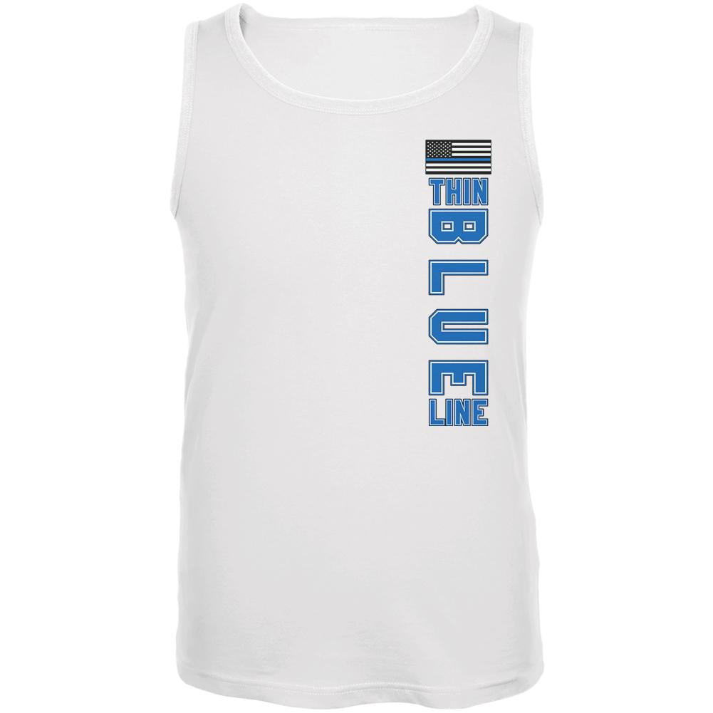 Blue Lives Matter Thin Blue Line American Flag Mens Tank Top Men's Tank Tops Old Glory SM White