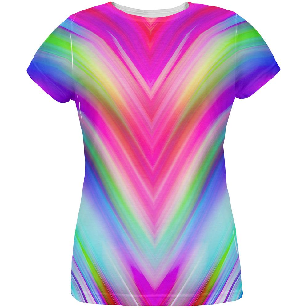 Mirrored Light Beams Pastel Rainbow All Over Womens T Shirt Women's T-Shirts Old Glory 2XL Multi