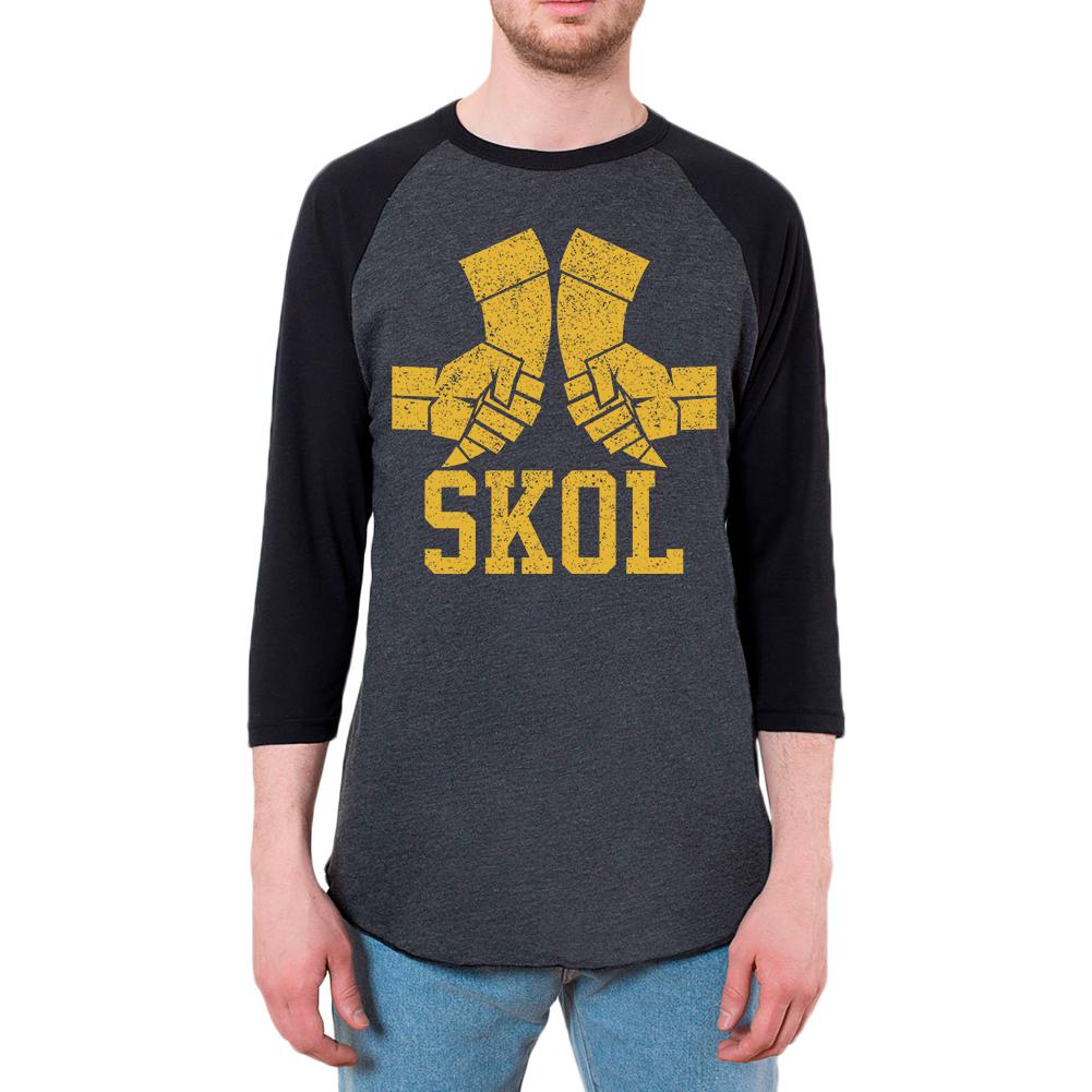 Vikings Skol Raised Horns Flagon Mens Raglan T Shirt Men's T-Shirts Old Glory 2XL Black