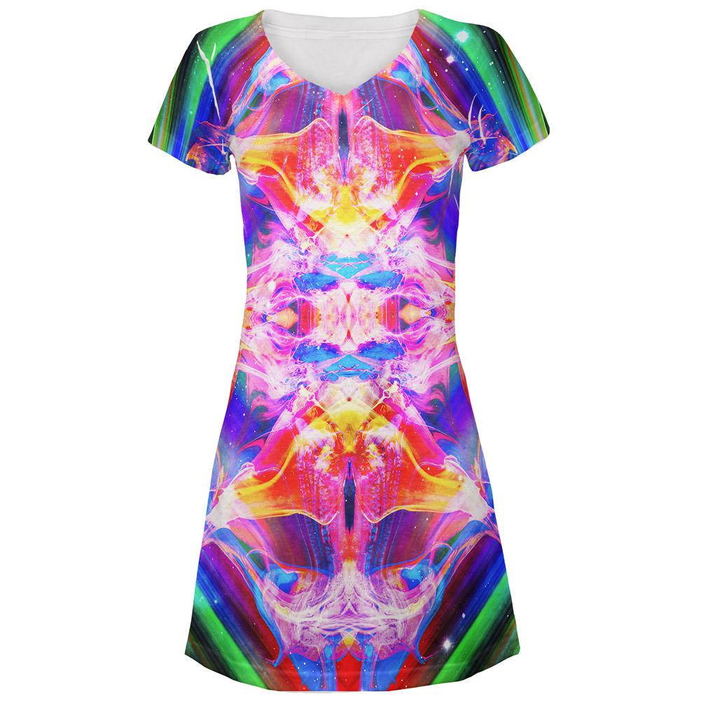 Explore the Multiverse All Over Juniors Beach Cover-Up Dress Juniors Dresses Old Glory LG Multi