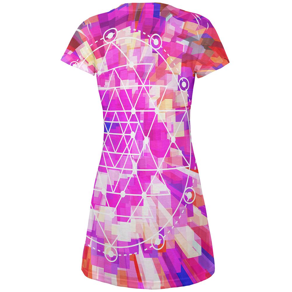 Sri Yantra Sacred Geometry All Over Juniors Beach Cover-Up Dress Juniors Dresses Old Glory