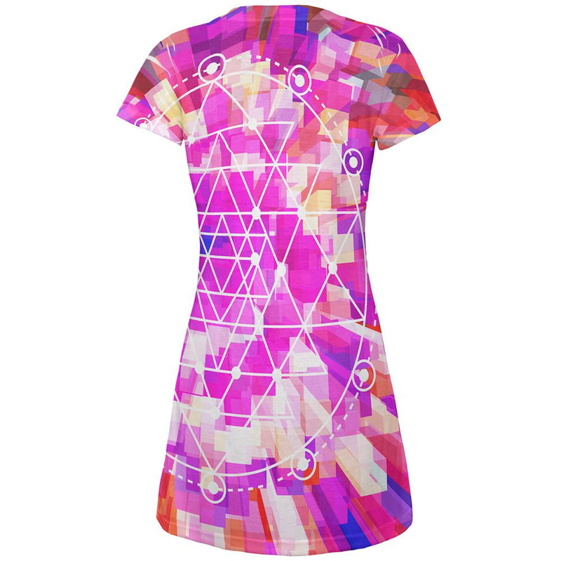 Sri Yantra Sacred Geometry All Over Juniors Beach Cover-Up Dress Juniors Dresses Old Glory