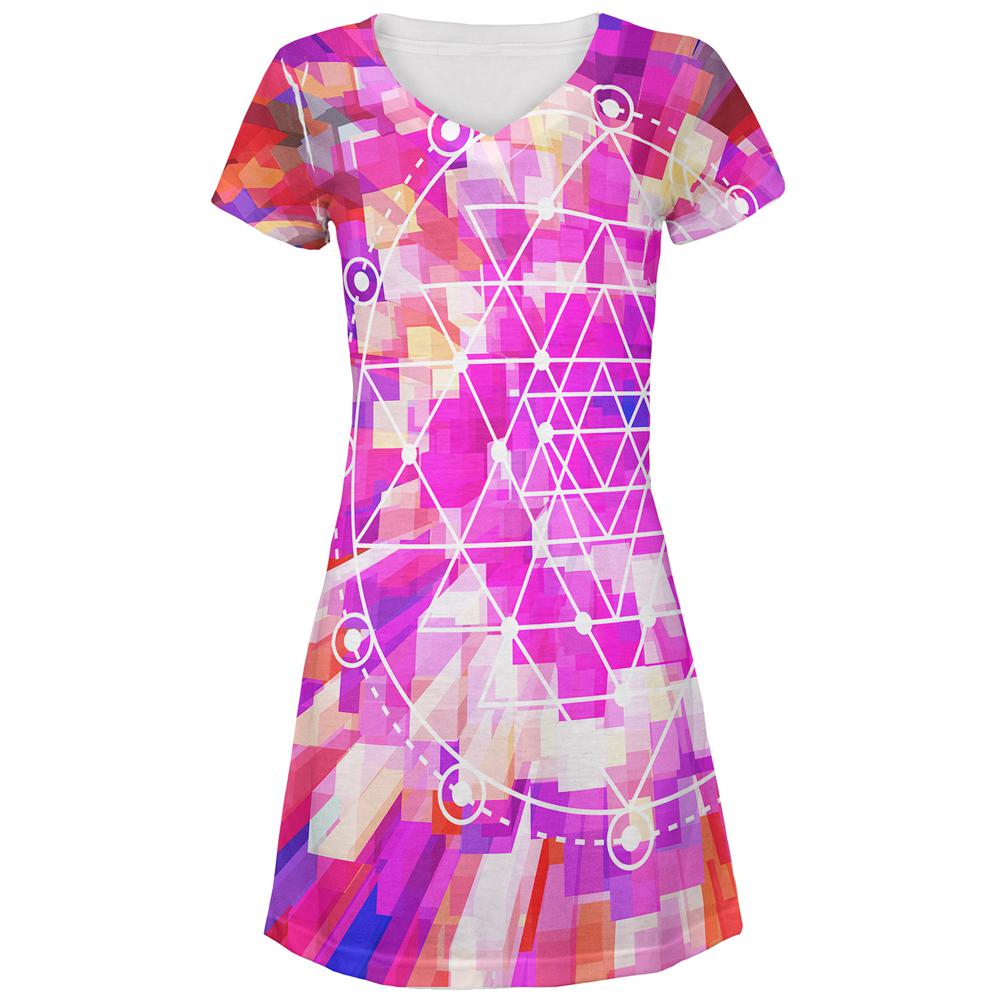 Sri Yantra Sacred Geometry All Over Juniors Beach Cover-Up Dress Juniors Dresses Old Glory LG Multi