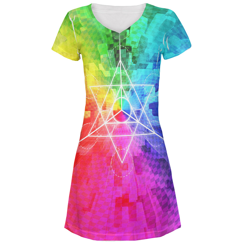 Tetrahedron Star Sacred Geometry All Over Juniors Beach Cover-Up Dress Junior's Dresses global LG Multi