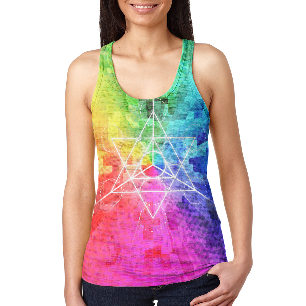 Tetrahedron Star Sacred Geometry Juniors Burnout Racerback Tank Top Junior's Tank Tops global 2XL Multi
