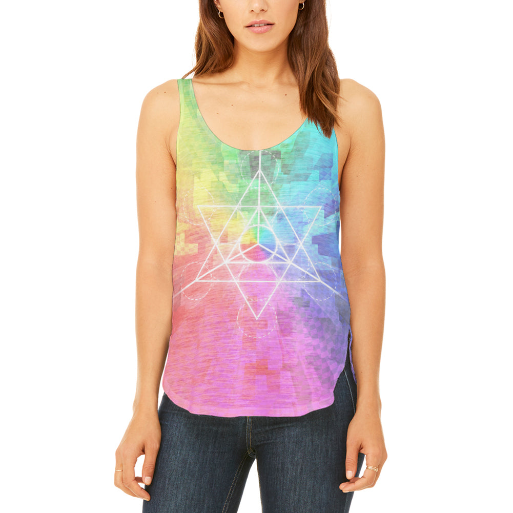 Tetrahedron Star Sacred Geometry Juniors Flowy Side Slit Tank Top Junior's Tank Tops global 2XL Multi