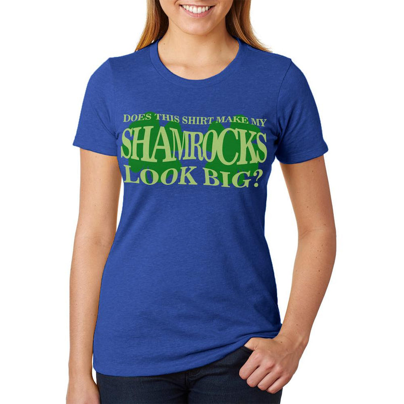 St. Patricks Day Big Irish Shamrocks Funny Juniors Soft Heather T Shirt Juniors T-Shirts Old Glory 2XL Blue