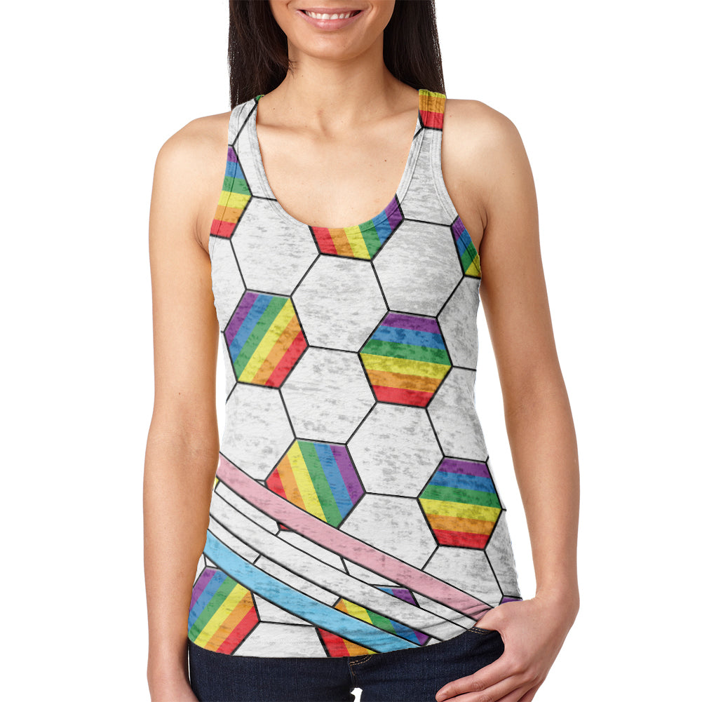 LGBT World Cup LGBT Pride Soccer Ball Juniors Burnout Racerback Tank Top Juniors Tank Tops LGBT 2XL Multicolor