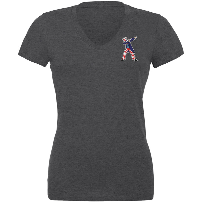 4th of July Dabbing Uncle Sam Juniors V-Neck T Shirt Juniors T-Shirts 4th of July 2XL Dark Heather