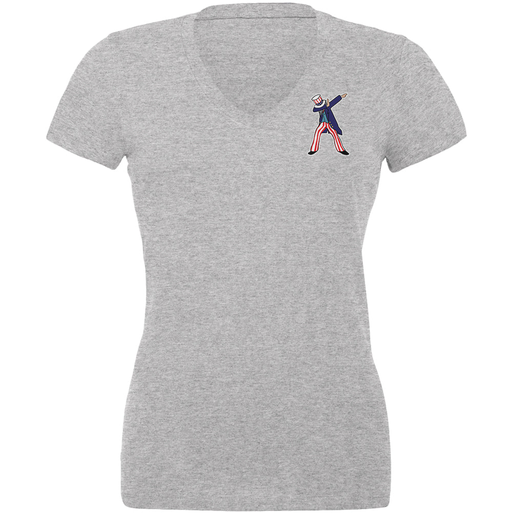 4th of July Dabbing Uncle Sam Juniors V-Neck T Shirt Juniors T-Shirts 4th of July 2XL Heather