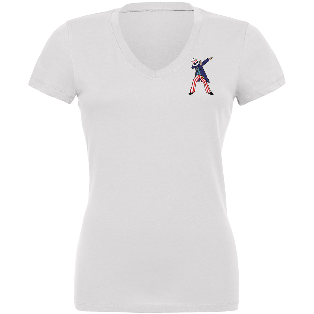 4th of July Dabbing Uncle Sam Juniors V-Neck T Shirt Juniors T-Shirts 4th of July 2XL White