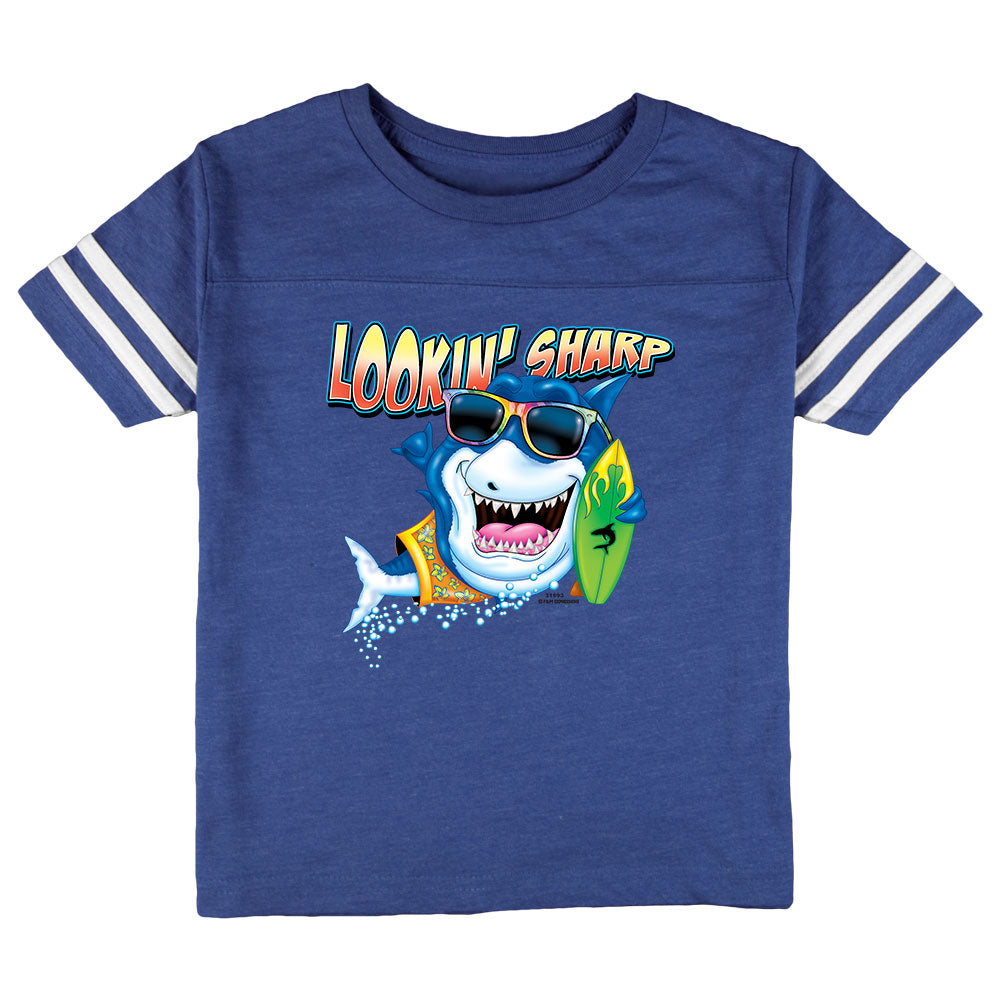 Shark Lookin' Sharp Toddler Football T Shirt Toddler T-Shirts Old Glory 2T Blue
