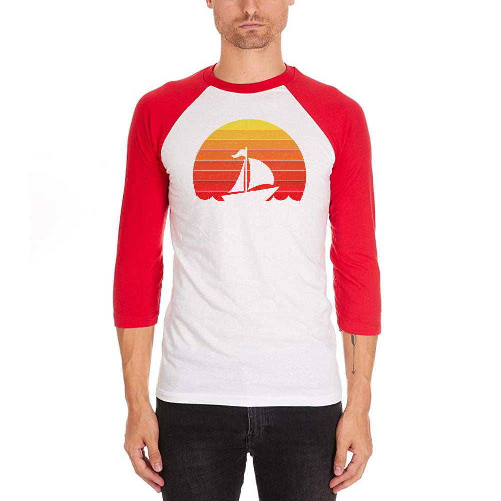 Marina Ocean Sail Boat Silhouette Retro Sunset Mens Soft Raglan T Shirt Men's T-Shirts Old Glory 2XL White