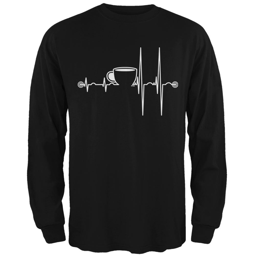 Coffee Cup Heartbeat Mens Long Sleeve T Shirt Men's Long Sleeves Old Glory 2XL Black
