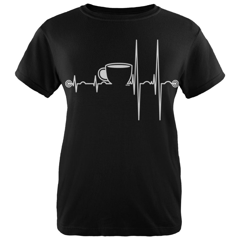 Coffee Cup Heartbeat Womens T Shirt Women's T-Shirts Old Glory 2XL Black