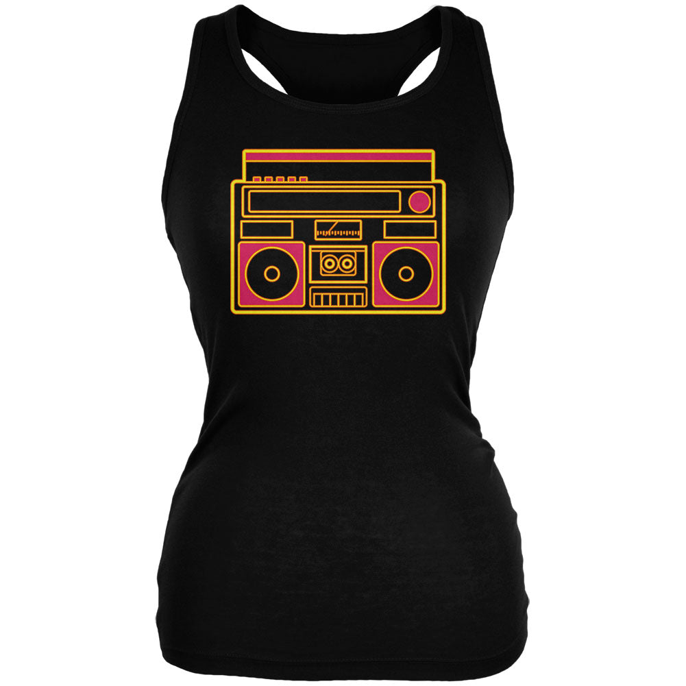 Retro 80s Neon Sign Boombox Juniors Soft Tank Top Juniors Tank Tops Old Glory 2XL Black