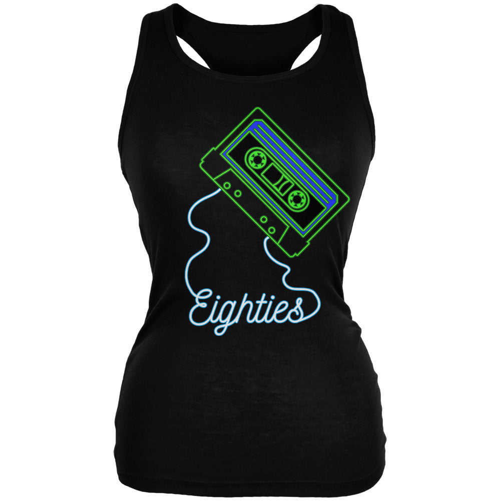 Retro 80s Neon Sign Cassette Tape Eighties Juniors Soft Tank Top Juniors Tank Tops Old Glory 2XL Black