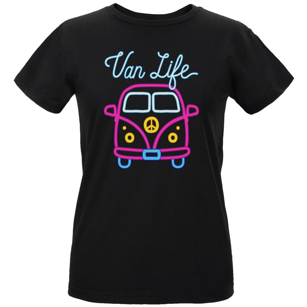 Retro Neon Sign Van Life Bus Womens T Shirt Women's T-Shirts Old Glory 2XL Black