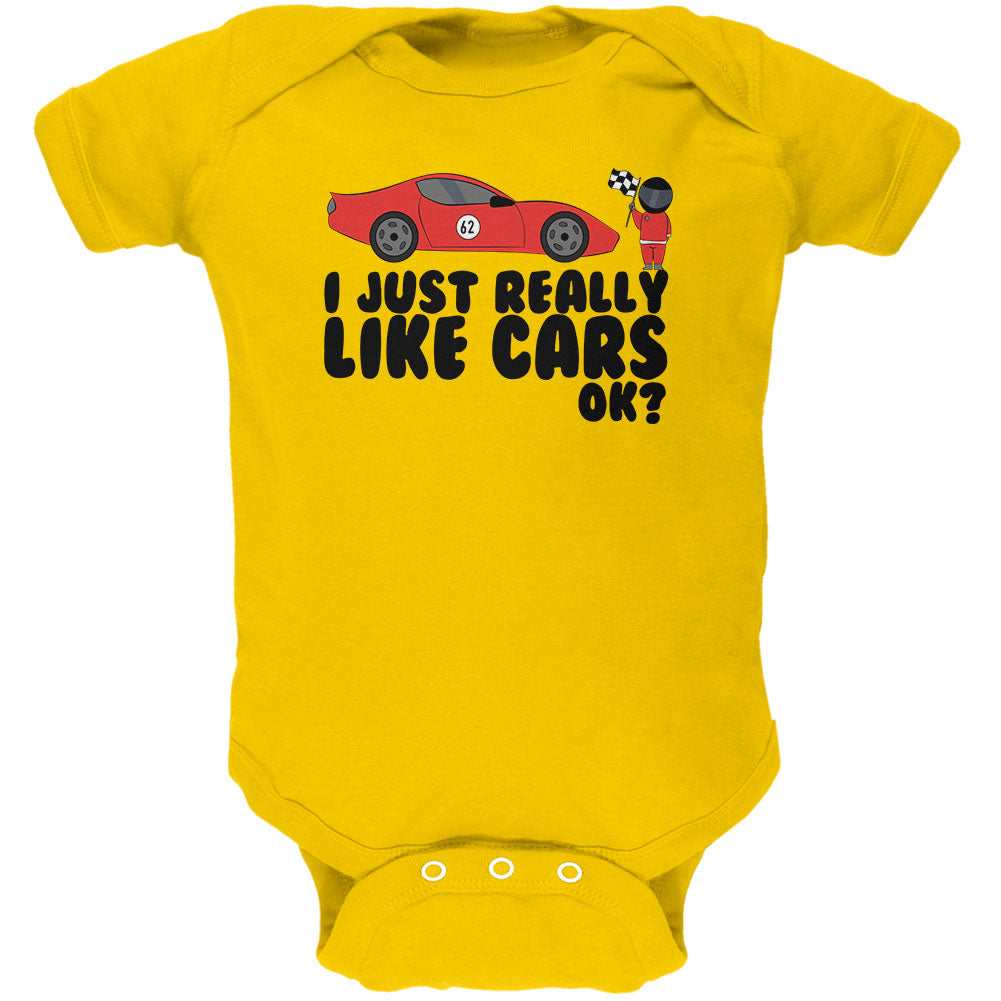 I Just Really Like Cars Ok Cute Kids Soft Baby One Piece Baby One Piece Old Glory 0-3M Yellow