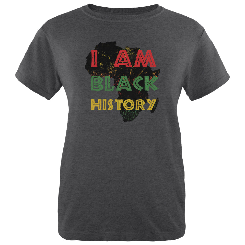 I am Black History Africa Distressed Womens Soft Heather T Shirt Women's T-Shirts Old Glory 2XL Black