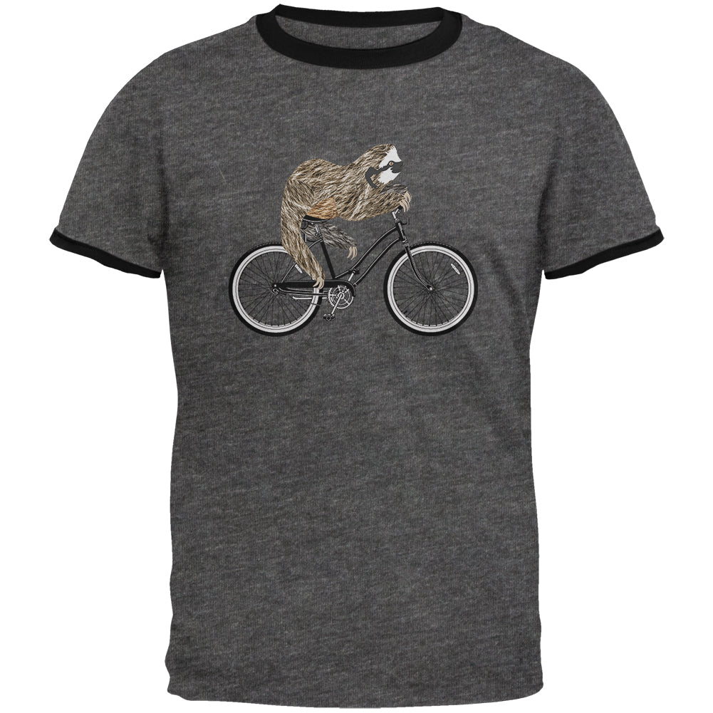 Bicycle Sloth Mens Ringer T Shirt Men's T-Shirts Old Glory 2XL Grey